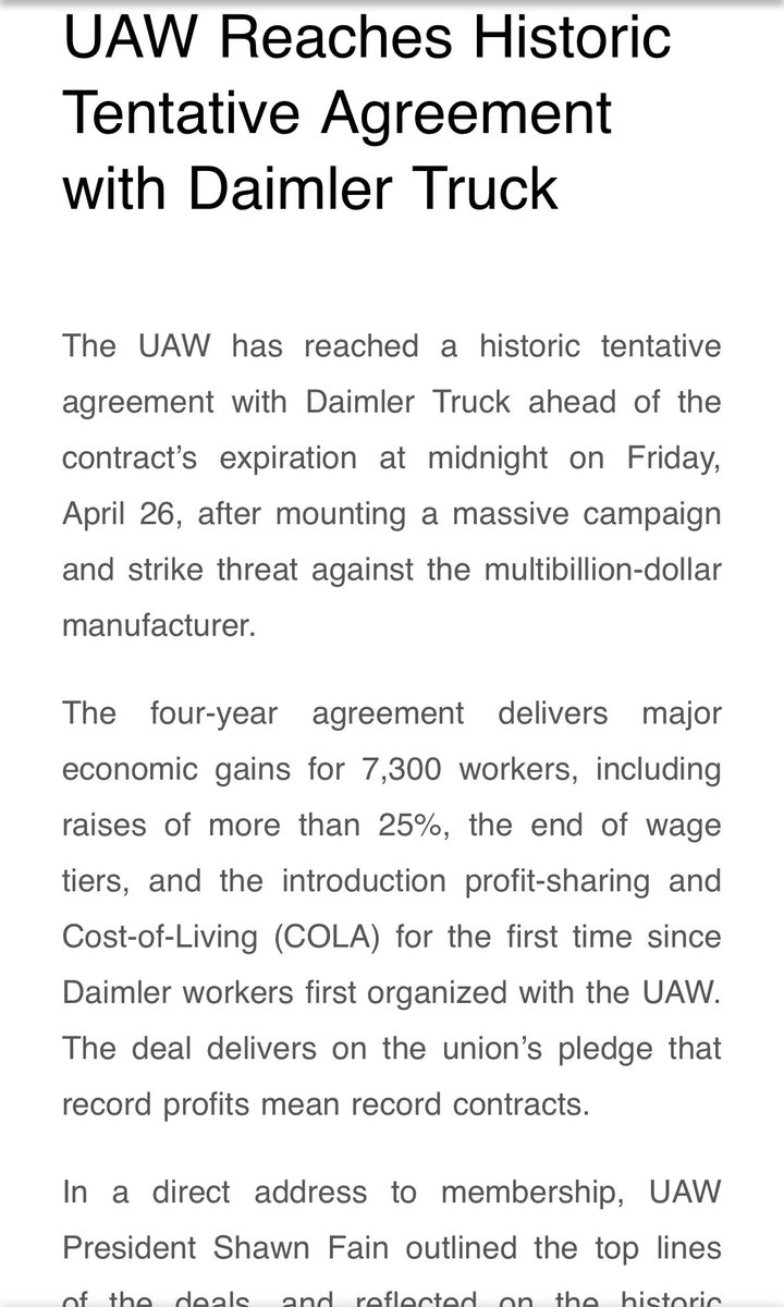 The four-year agreement includes raises of more than 25%, the end of wage tiers, & the intro of profit-sharing & cost-of-living adjustments, according to a UAW press statement. Workers still need to vote on it.