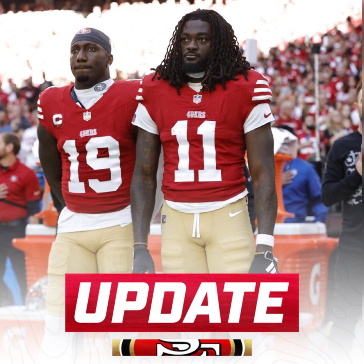 #49ers John Lynch on rumored trade talks involving Deebo Samuel and Brandon Aiyuk: 'We didn’t entertain any of that today. We’re happy with our wide receiver group. Actually, more than happy.” H/T @CamInman