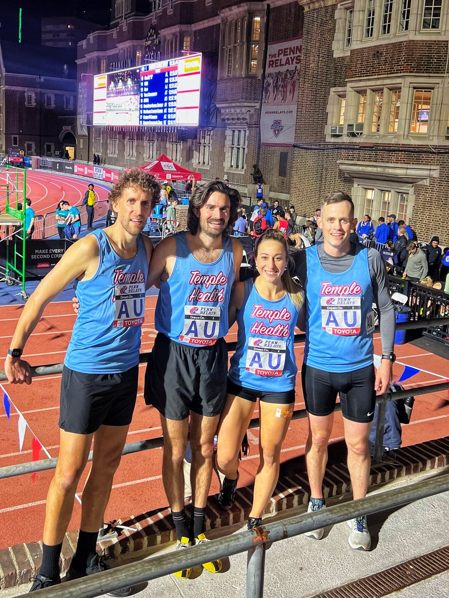 felt good to lace the spikes up again! had a great time with these guys representing @TempleHealth in the corporate DMR at @pennrelays 👟