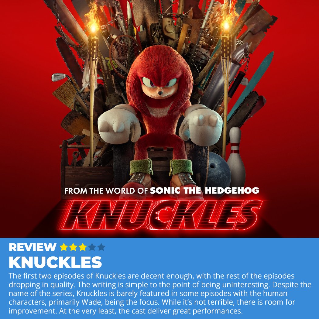 The first two episodes of Knuckles are decent enough, with the rest of the episodes dropping in quality. The writing is simple and uninteresting. Following the success of Sonic the Hedgehog 2, this is a disappointment. Full written review is coming soon. #SonicTheHedgehog