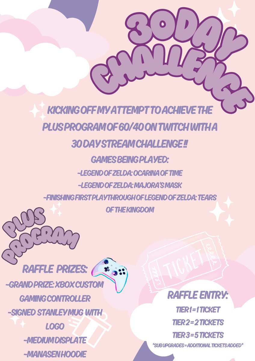 Going hard at some Gaming and rebooting the channel! 
Introducing my 30 Day Stream challenge to kick start the attempt of achieving #twitch Level 1 Plus Program; 60/40! 

#EventAlert Starts May 1, 2024 6PM MST!! Raffle and prizes to be won! 🌟 

twitch.tv/manasen