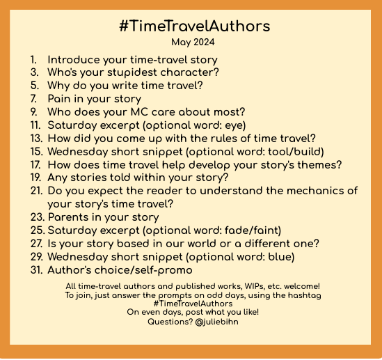Day 13 #TimeTravelAuthors

It was several years ago, so I don't quite remember, but I mostly focused on limiting paradoxes while also keeping the powers very flexible.
