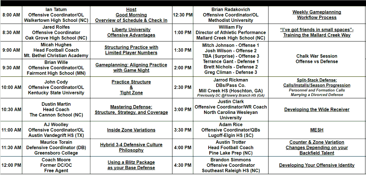 Coaches! Here is the session schedule for tomorrow's Tatum Coordinator Clinic! Click this link tomorrow at 8am est!! youtube.com/live/yzoxevtSk…