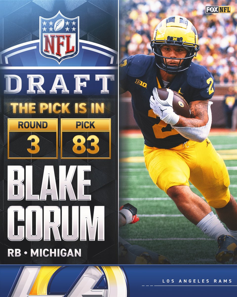 The @RamsNFL select @UMichFootball RB Blake Corum in the 3rd Round!