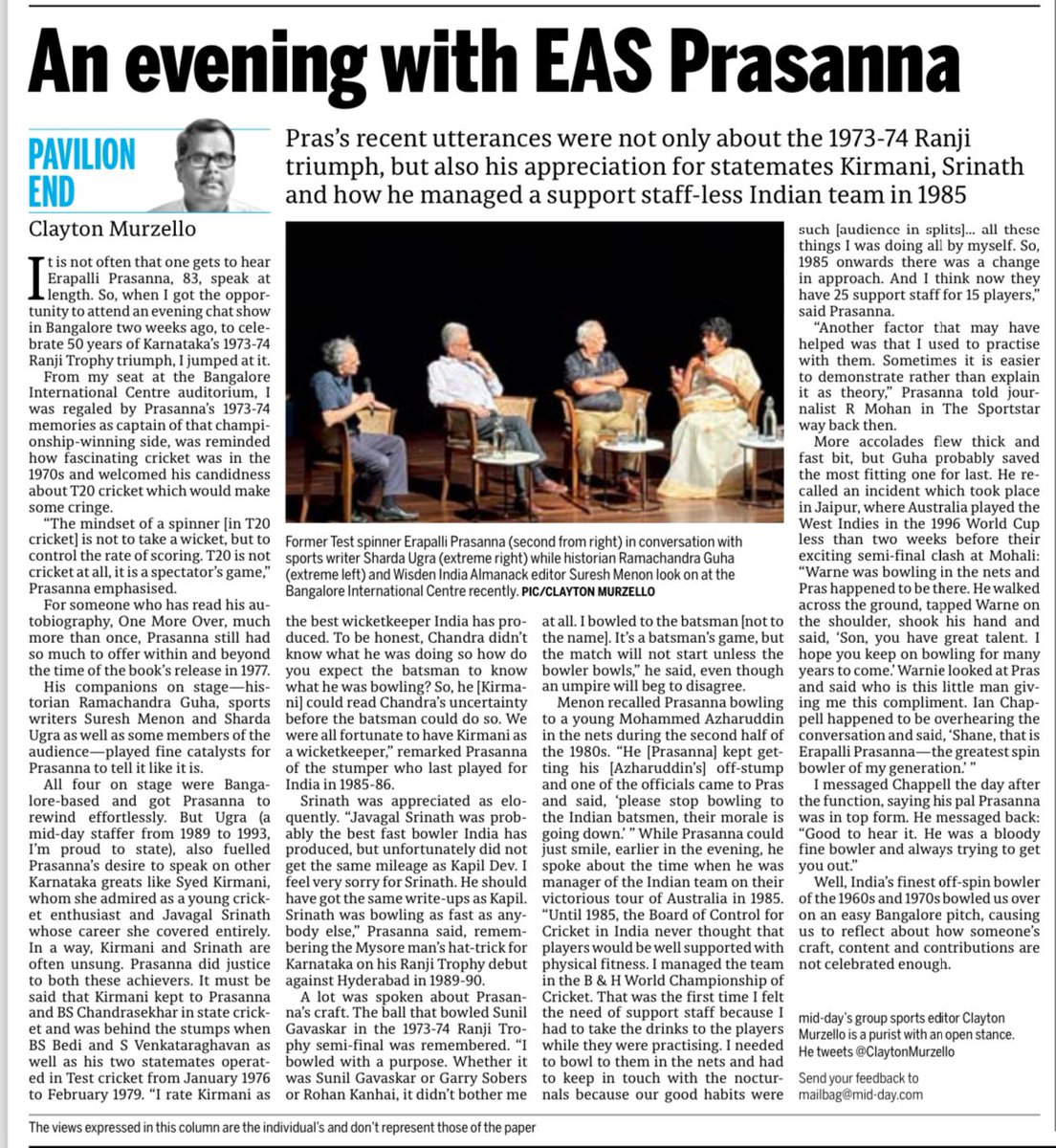 Erapalli Prasanna delighted his audience in Bangalore recently. I listened, I wrote.