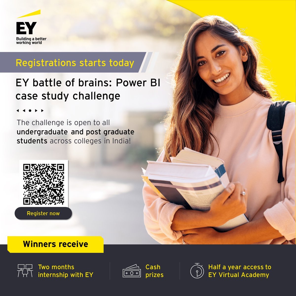 Are you driven by data and ready for a challenge? Unleash your analytical prowess in the Battle of Brains - Power BI Case Study Challenge. 

The last date to register is 19 May 2024. Sign up now: go.ey.com/4aQ1ogX

#BetterWorkingWorld #EYVirtualAcademy