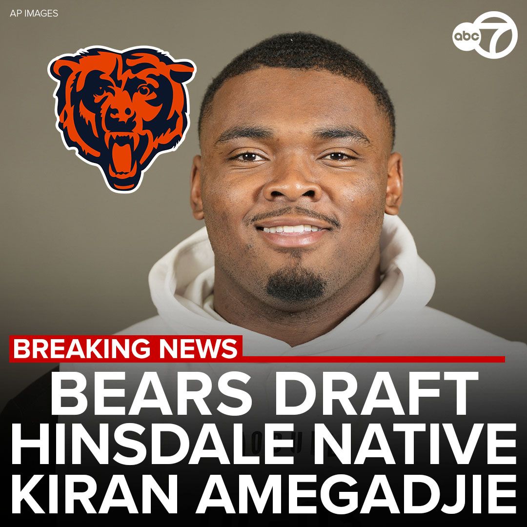 The Chicago Bears were back on the clock at the NFL Draft Friday, and they selected Yale offensive tackle Kiran Amegadjie with the 75th overall pick. He is a west suburban Hinsdale native. abc7chicago.com/2024-nfl-draft…