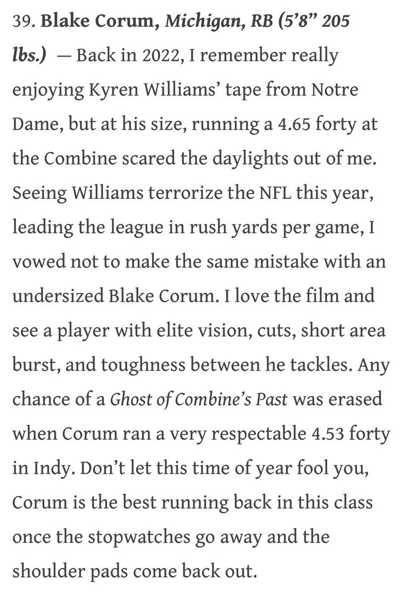 The irony of my write-up on Corum in my Top 50 is wild. What a tandem in LA! #RamsHouse #NFLDraft