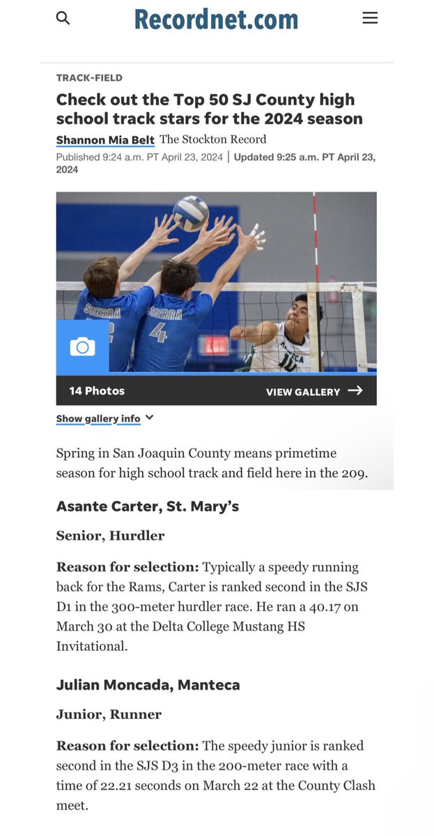 Thank you @ShannonBelt3 and @StocktonRecord for being recognized as Top 50 Track Athlete