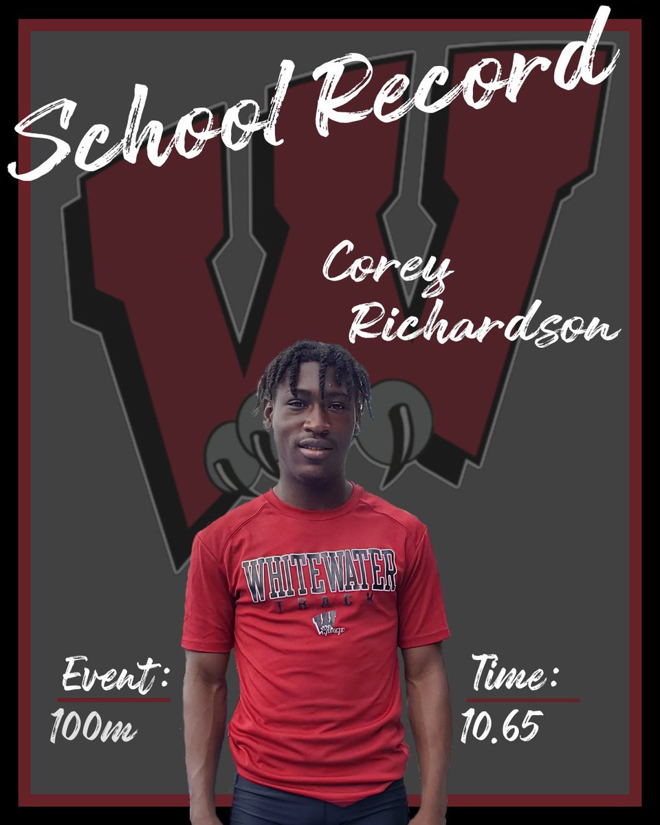 🚨SCHOOL RECORD ALERT! 🚨 Huge congratulations to Corey Richardson for setting an electrifying new school record of 10.65 in the 100m dash! Way to blaze and inspire greatness. @FayetteSports, @WHSAthletics_ @coreylb4lb