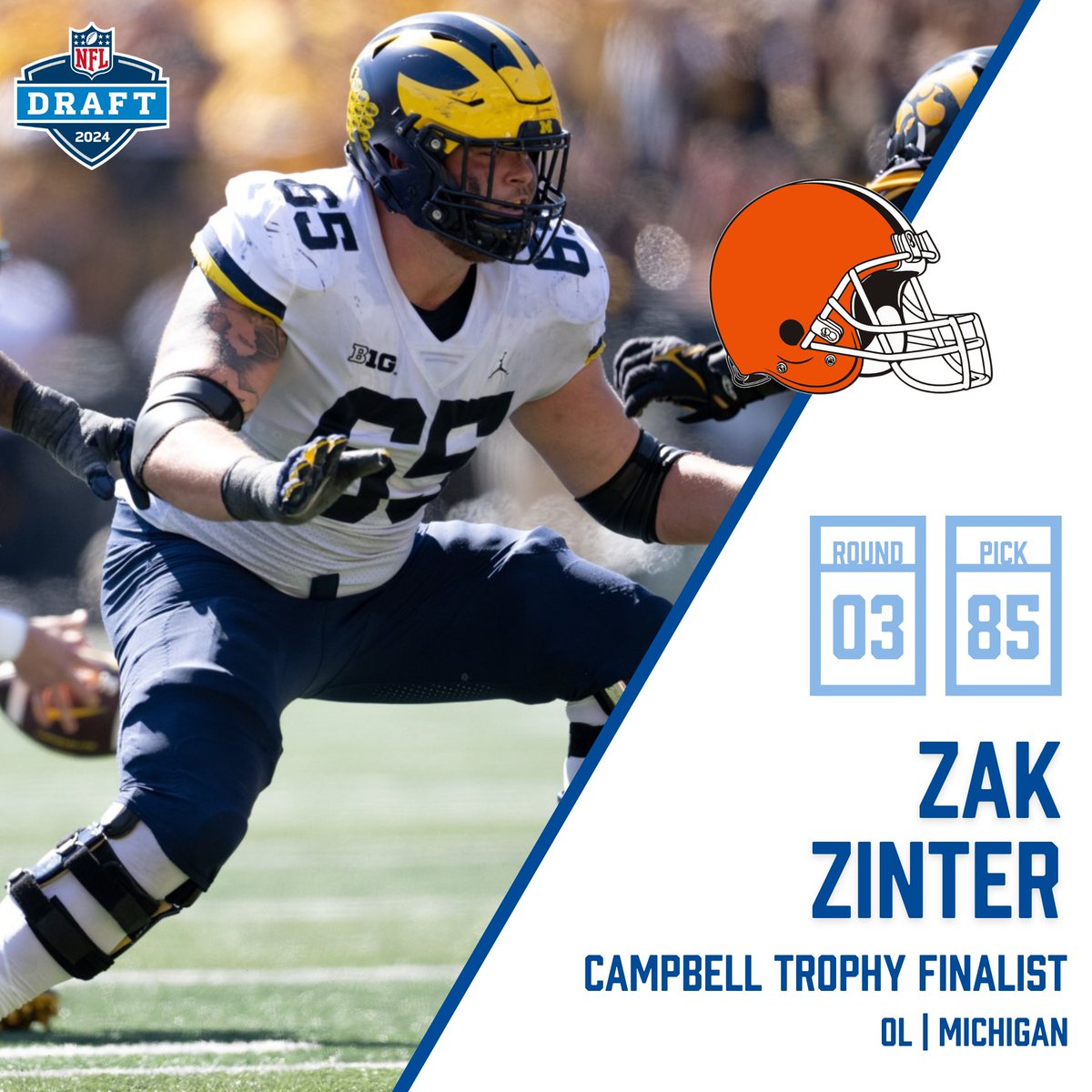 From maize and blue to brown and orange, 2023 #CampbellTrophy finalist Zak Zinter is now a Cleveland Brown!