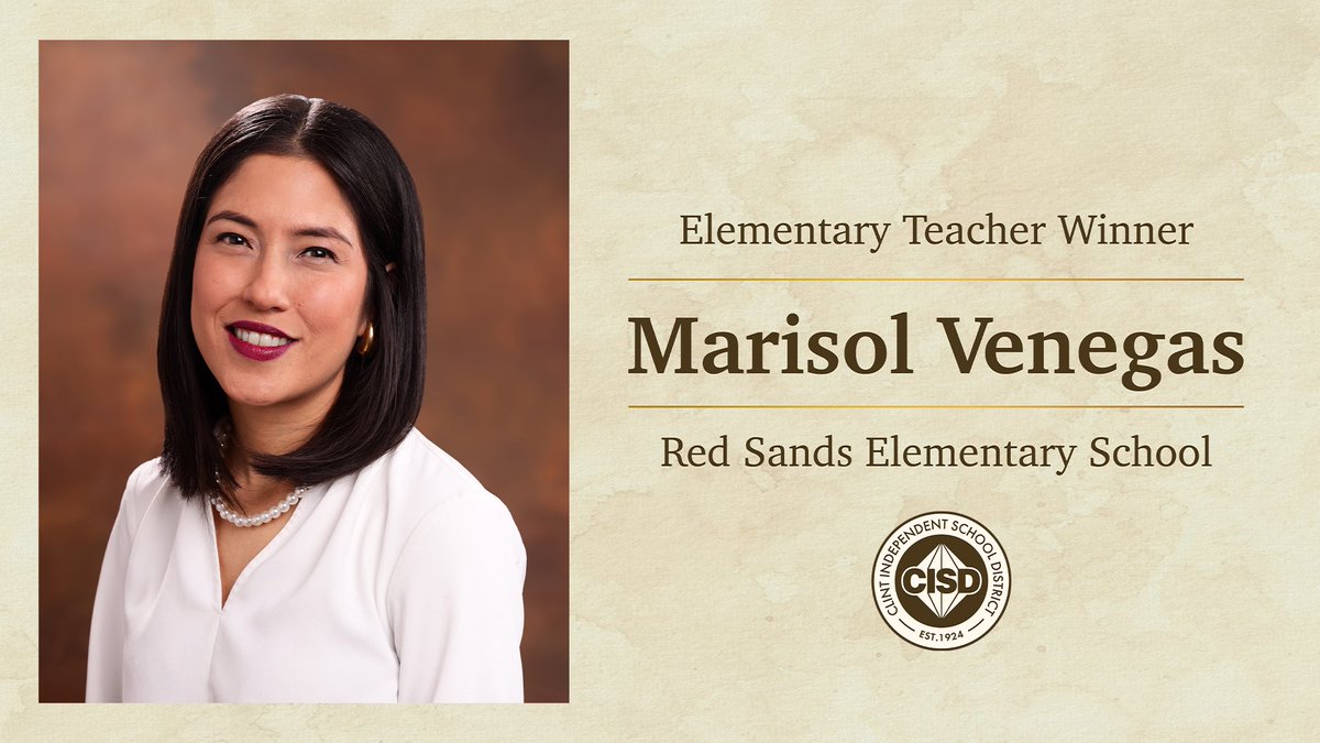 We would like to congratulate Marisol Venegas from Red Sands Elementary for winning District Elementary Teacher Of The Year for the 2024-2025 school year. Way to represent our district! #ClintISD100 #WeAreClintISD