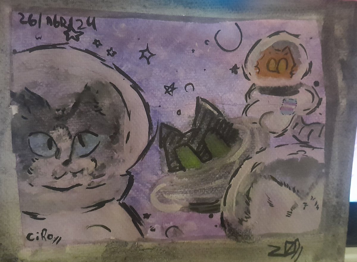 Cats on caturn

#kitty #traditionalpainting
#watercolorpainting #InkArt #space #cats