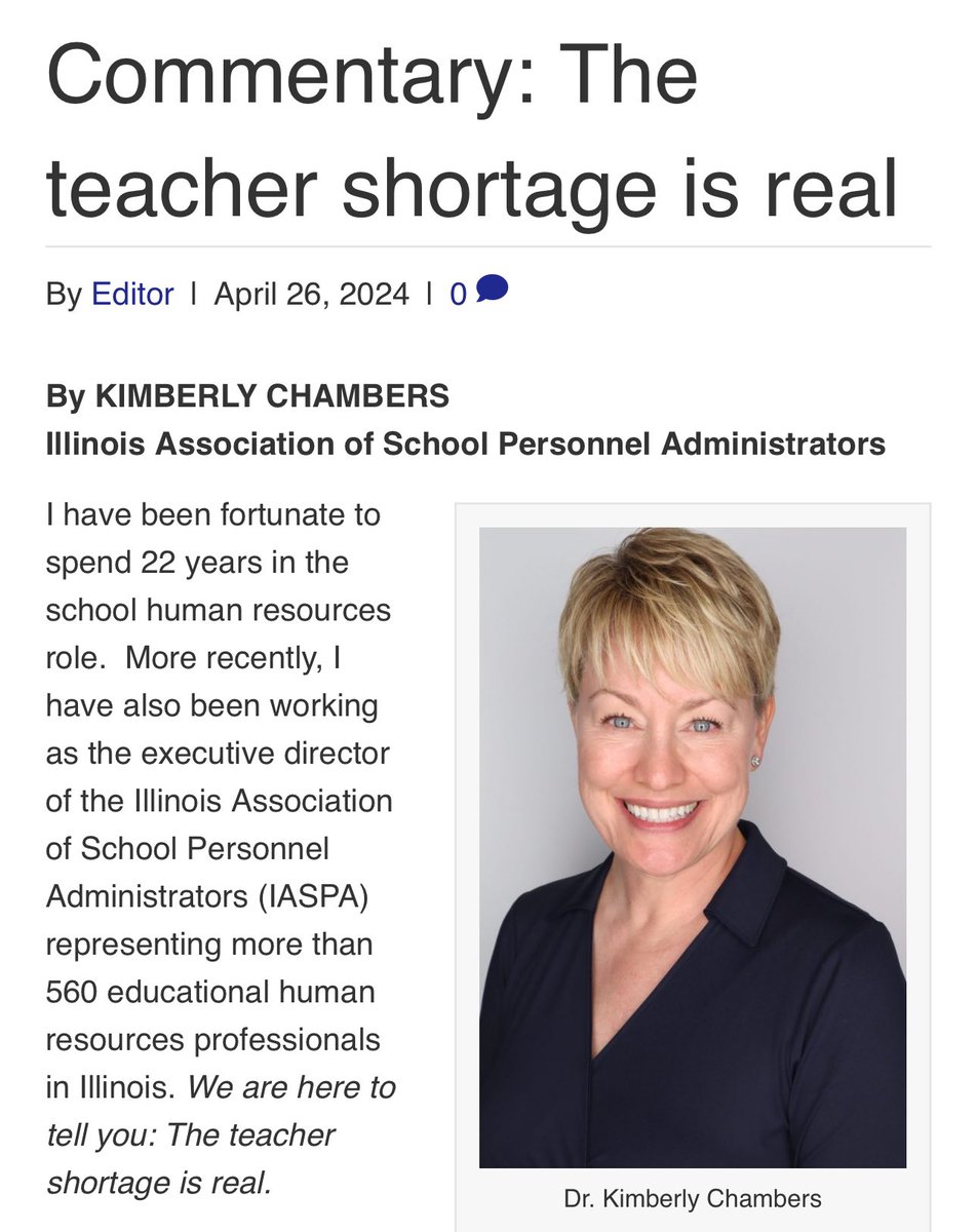 🔎Check out  the latest issue of the <a href="/ILBusinessJourn/">IL Business Journal</a>  📰 Our very own <a href="/ChambersKC/">Dr. Kimberly Chambers, pHCLE</a> has a great piece on: The teacher shortage is real ibjonline.com/2024/04/26/com…