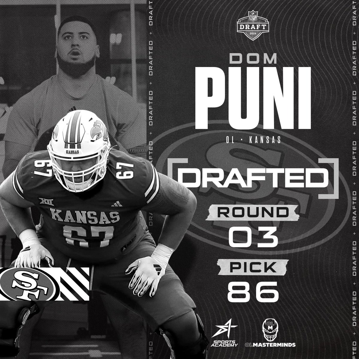 The newest addition to the @49ers o-line! 💪 Congratulations, @air_puni! #NFLDraft #OLMasterminds #SportsAcademy