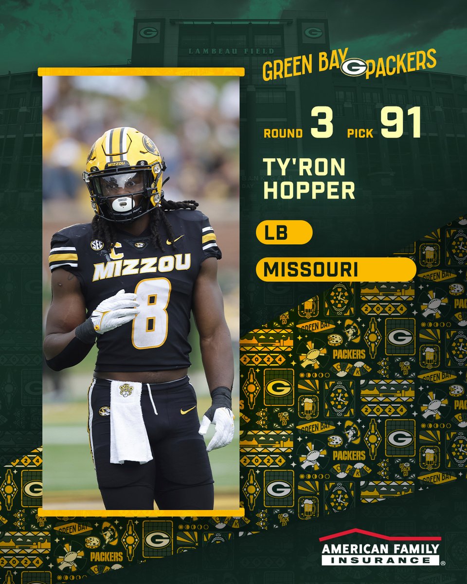 With the 91st pick in the 2024 #NFLDraft, the #Packers select LB Ty'Ron Hopper from the University of Missouri! @amfam | #PackersDraft