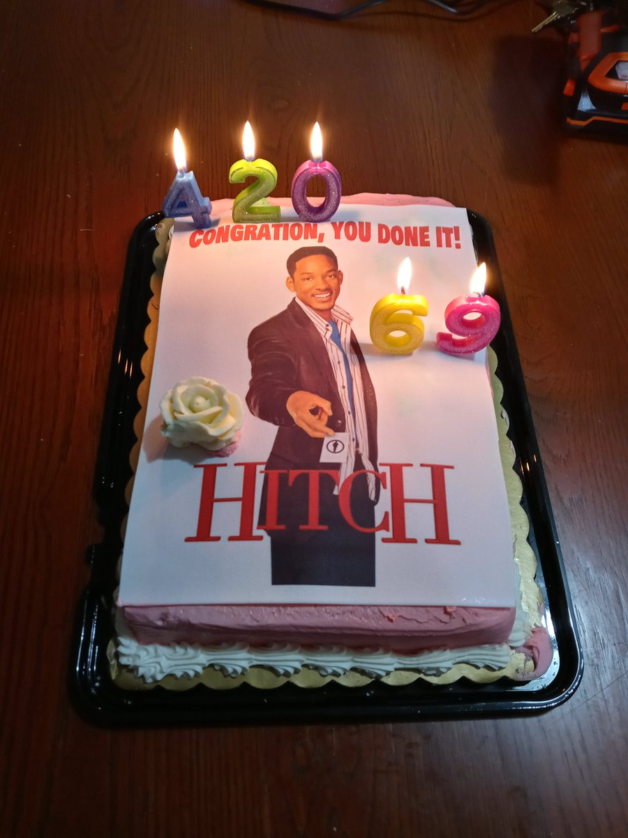 Sorting through my phone pics to find something and I can't find what I was looking for, but I did find this congratulatory cake my boyfriend got me one year using the VHS cover art from the hit movie Hitch starring Will Smith.