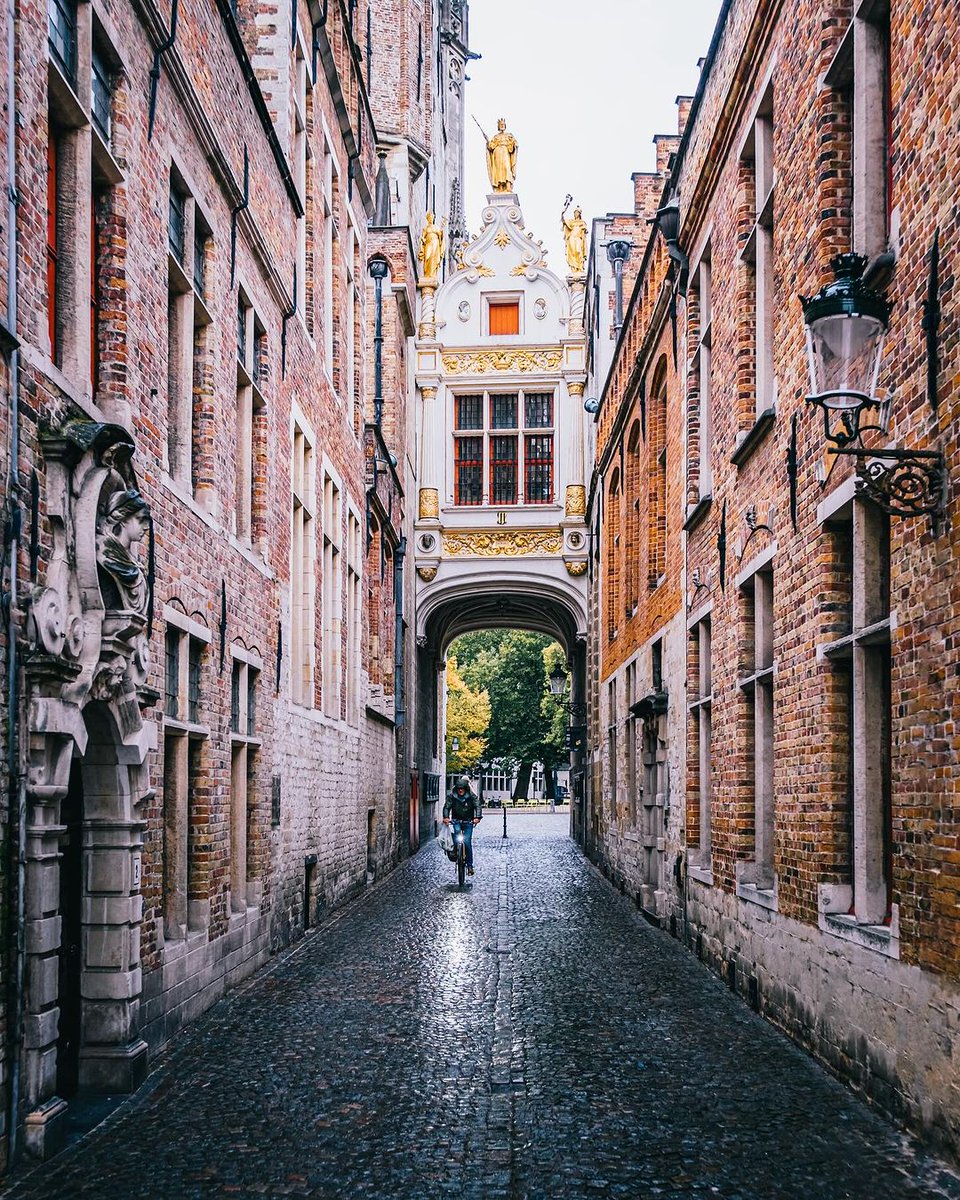 Bruges, Belgium 🇧🇪 Nestled between Bruges City Hall and Bruges Vrije building lies the alley Blinde-Ezelstraat. The delightful connection bridge between the two buildings provides a touch of luxury and whimsy to the alley below. 📸 themodernleper