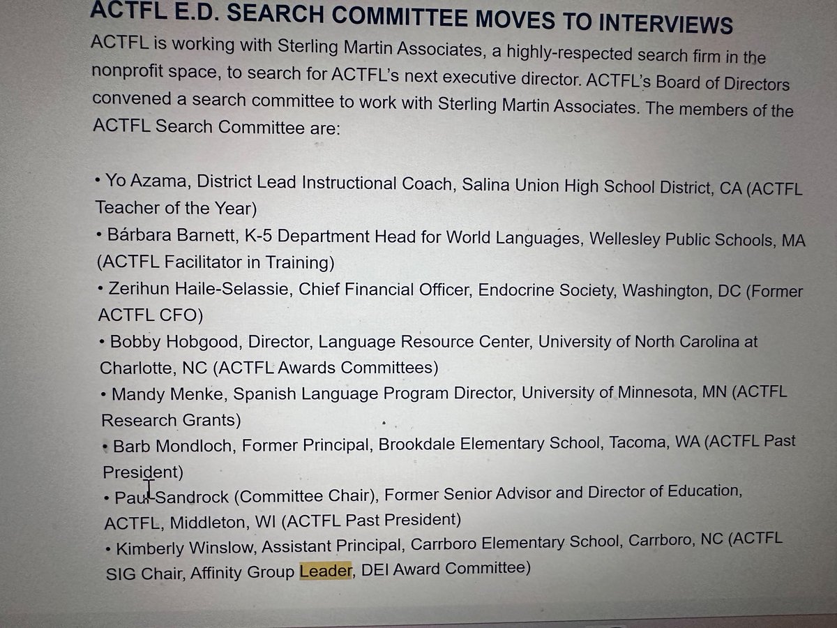 These people are so fucking corrupt. Half of the new ED search committee includes people loyal to @actfl who have hidden the mess from #langchat members #iloveactfl ’s political mafiosos #ACTFL24 
Scandalous trash 🗑️