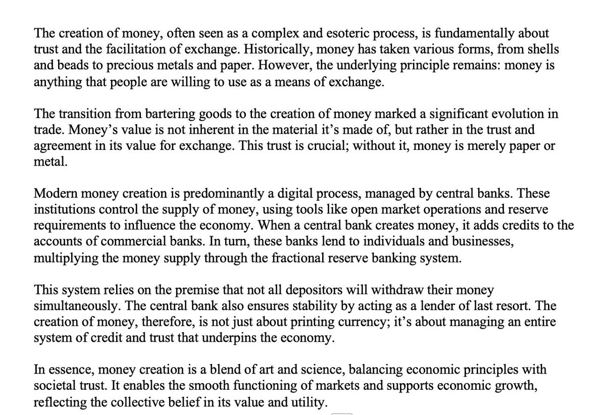 I asked AI to write 250 words on 'the creation of money'. AI believes in the money multiplier, apparently. Hence why our next RIP piece will be on the topic.