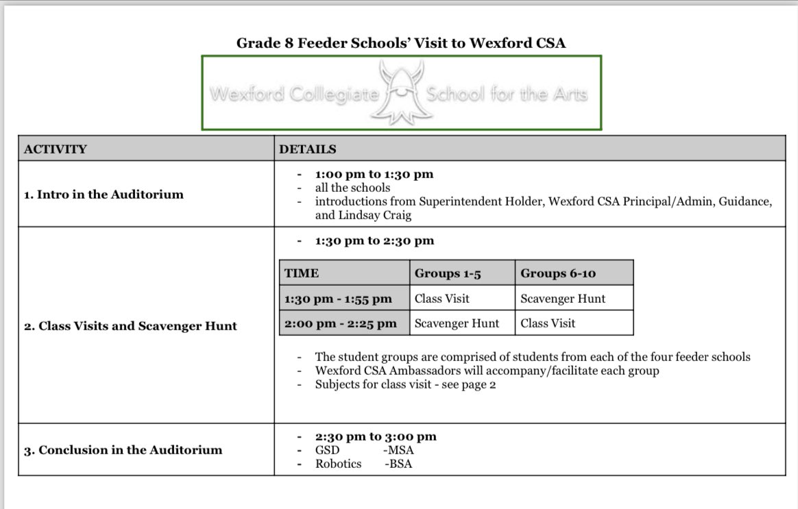 Wexford Collegiate School for the Arts (@wexfordcsa) on Twitter photo Today <a href="/wexfordcsa/">Wexford Collegiate School for the Arts</a> welcomed four feeder schools <a href="/WexfordPS_TDSB/">Wexford Public School</a> <a href="/BuchananPS_TDSB/">BuchananPS_TDSB</a> <a href="/GeorgePeckPS/">George Peck TDSB</a> <a href="/MaryvalePSTDSB/">Maryvale Public School</a>! Our student leadership team facilitated class visits, scavenger hunts and team building opportunities for our visiting students. <a href="/NeethanShan/">Neethan Shan</a> <a href="/LizBHolder/">Liz Holder</a> <a href="/LC3_TDSB/">TDSB LC3</a> Today <a href="/wexfordcsa/">Wexford Collegiate School for the Arts</a> welcomed four feeder schools <a href="/WexfordPS_TDSB/">Wexford Public School</a> <a href="/BuchananPS_TDSB/">BuchananPS_TDSB</a> <a href="/GeorgePeckPS/">George Peck TDSB</a> <a href="/MaryvalePSTDSB/">Maryvale Public School</a>! Our student leadership team facilitated class visits, scavenger hunts and team building opportunities for our visiting students. <a href="/NeethanShan/">Neethan Shan</a> <a href="/LizBHolder/">Liz Holder</a> <a href="/LC3_TDSB/">TDSB LC3</a>