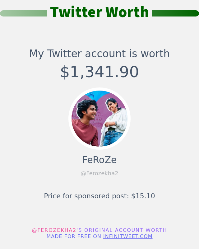 My Twitter worth is: $1,341.90 ➡️ infinitytweet.me/account-worth