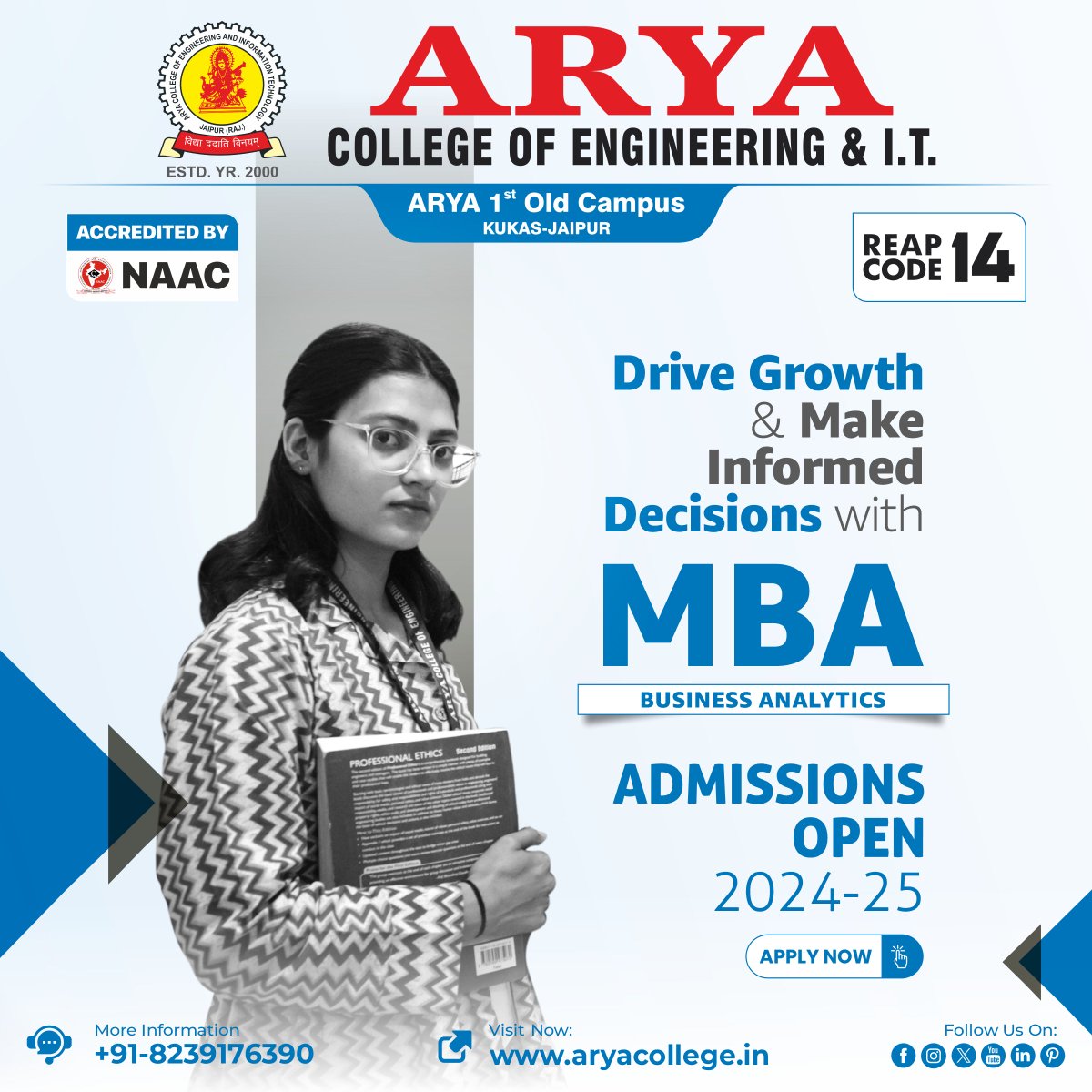 Transform your career trajectory with our #MBA program tailored specifically for aspiring business analysts. Gain the critical skills to drive growth and make data-driven decisions that propel organizations forward.

#AdmissionsOpen2024 #ApplyToday #AryaCollege #MBAProgram #ACEIT