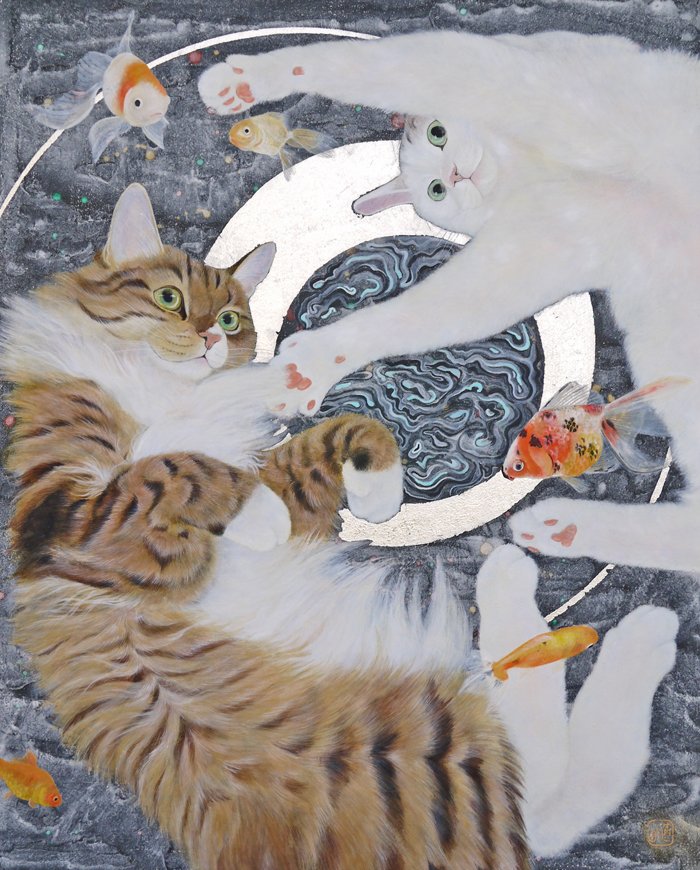 #みんなで楽しむTwitter展覧会
「ぐるりん」F15号
５月の個展に連れて行きます😸
#日本画
#猫