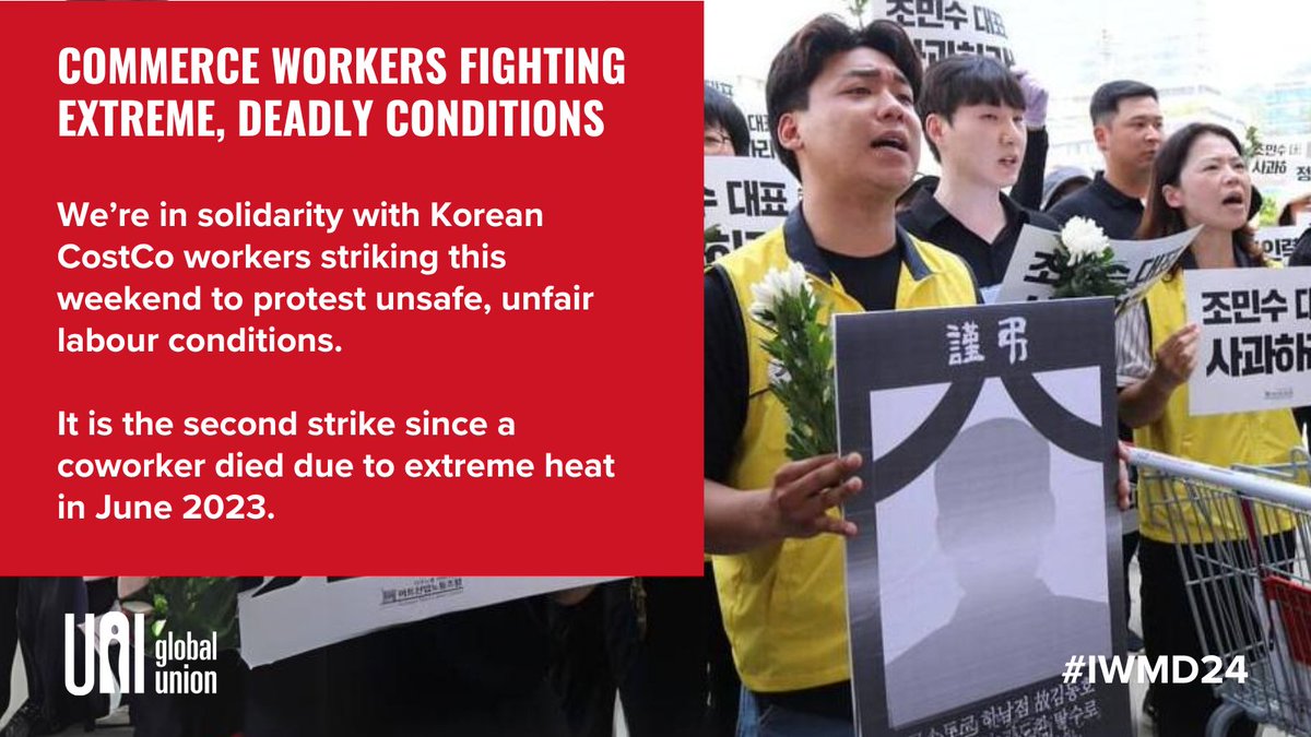 📢Happening Today‼️🇰🇷Members of KFSU, are striking TODAY against the Costco Korea Management... 🛑to protest the unfair & unsafe labour conditions & to guarantee 5,000 hours of full-time exemption for union activities, as stipulated by the Labour Standards Act✊