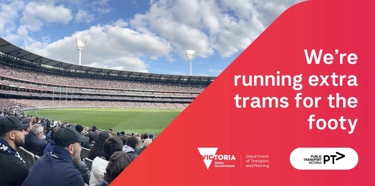 @AFL football is live at the @MCG today when @GeelongCats take on @CarltonFC and we’ve got extra trams to get you to and from the big match! Details: bit.ly/3QunGLb Plan your journey bit.ly/2zkDBHj #PTV