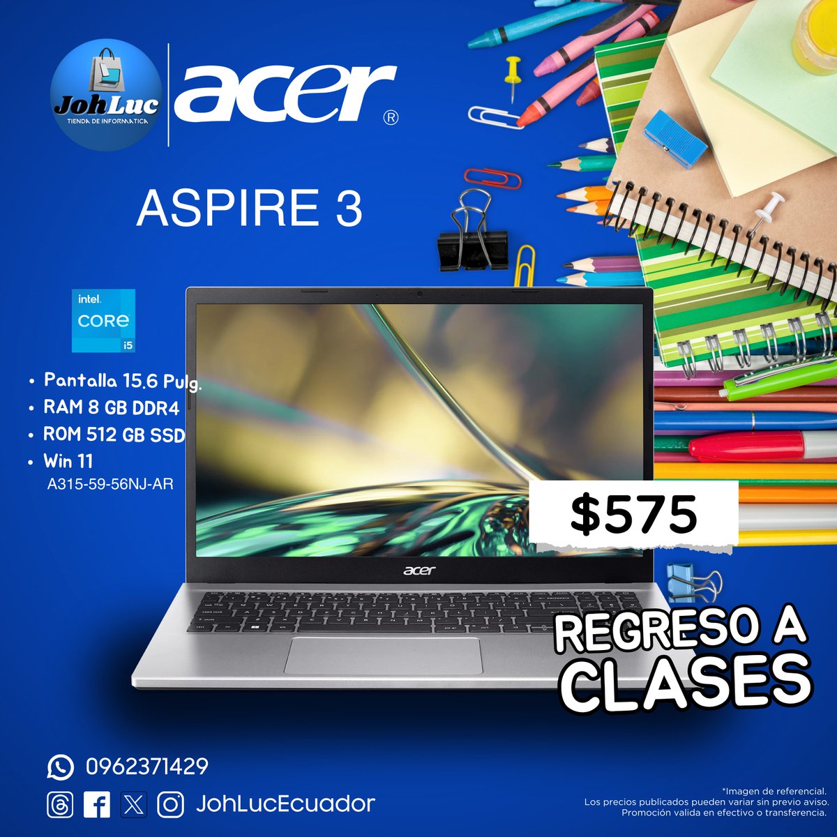 ¡Bienvenido de nuevo a clases! Acer está aquí para hacer tu regreso más emocionante y productivo.

Prepárate para alcanzar nuevas alturas este año escolar con Acer. 💻📒📖

 ⚠ Promoción válida por el mes de Abril.** 

  #JohLuc #acer #RegresoaClases #Ecuador