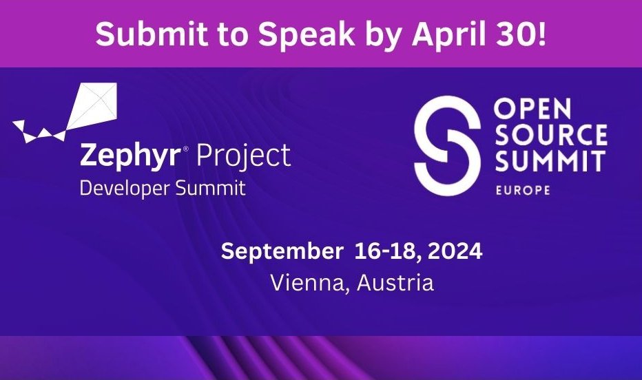 If you left Seattle wanting more #ZephyrDevSummit, we have GREAT NEWS! We now have a track at #OSSummit Europe, happening on September 16-18 in Vienna, Austria! The CFP is currently open - submit your @ZephyrIoT talks by Tuesday, April 30! hubs.la/Q02vdRNr0 #ZephyrRTOS