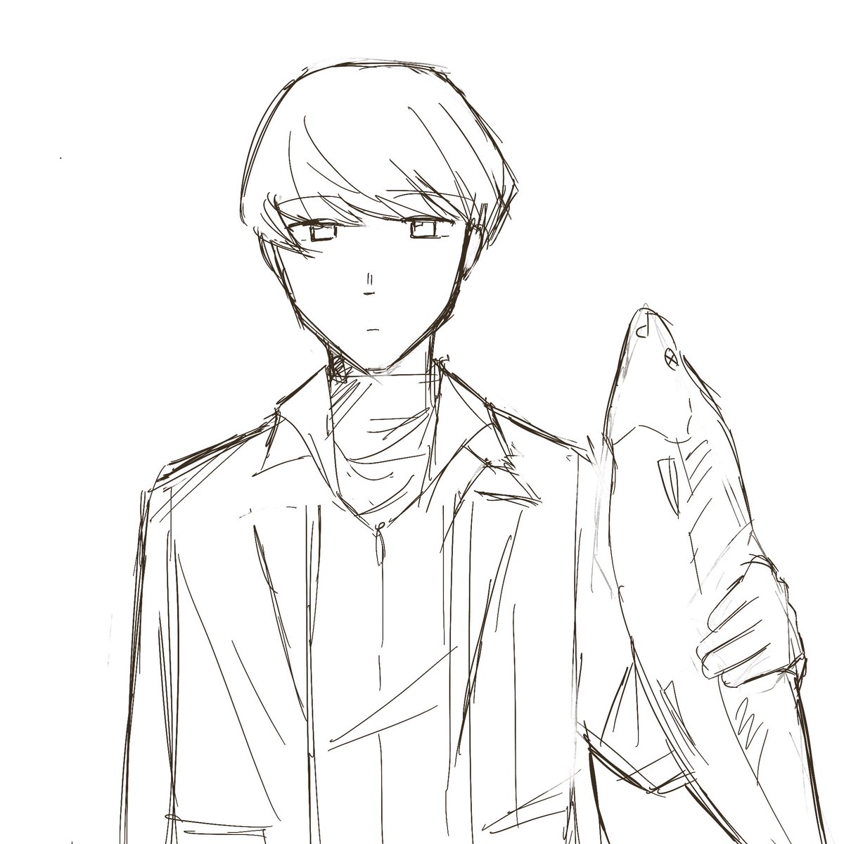 yosukelvr's tweet photo. i hate my life so i drew yu narukami holding a fish https://t.co/i3NLpR6Lkb