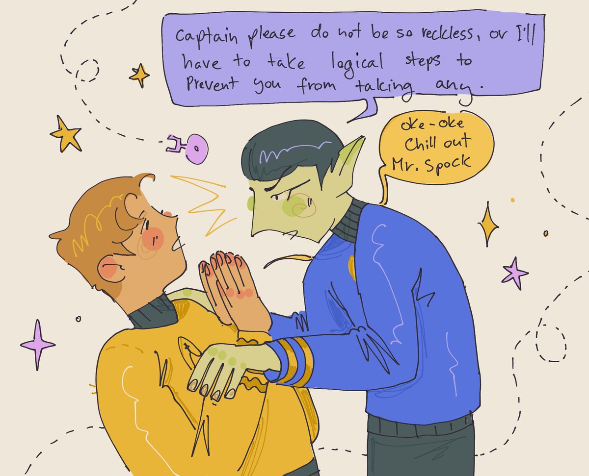 He's about to break your legs Captain

#StarTrek #StarTrekFanart #spirk