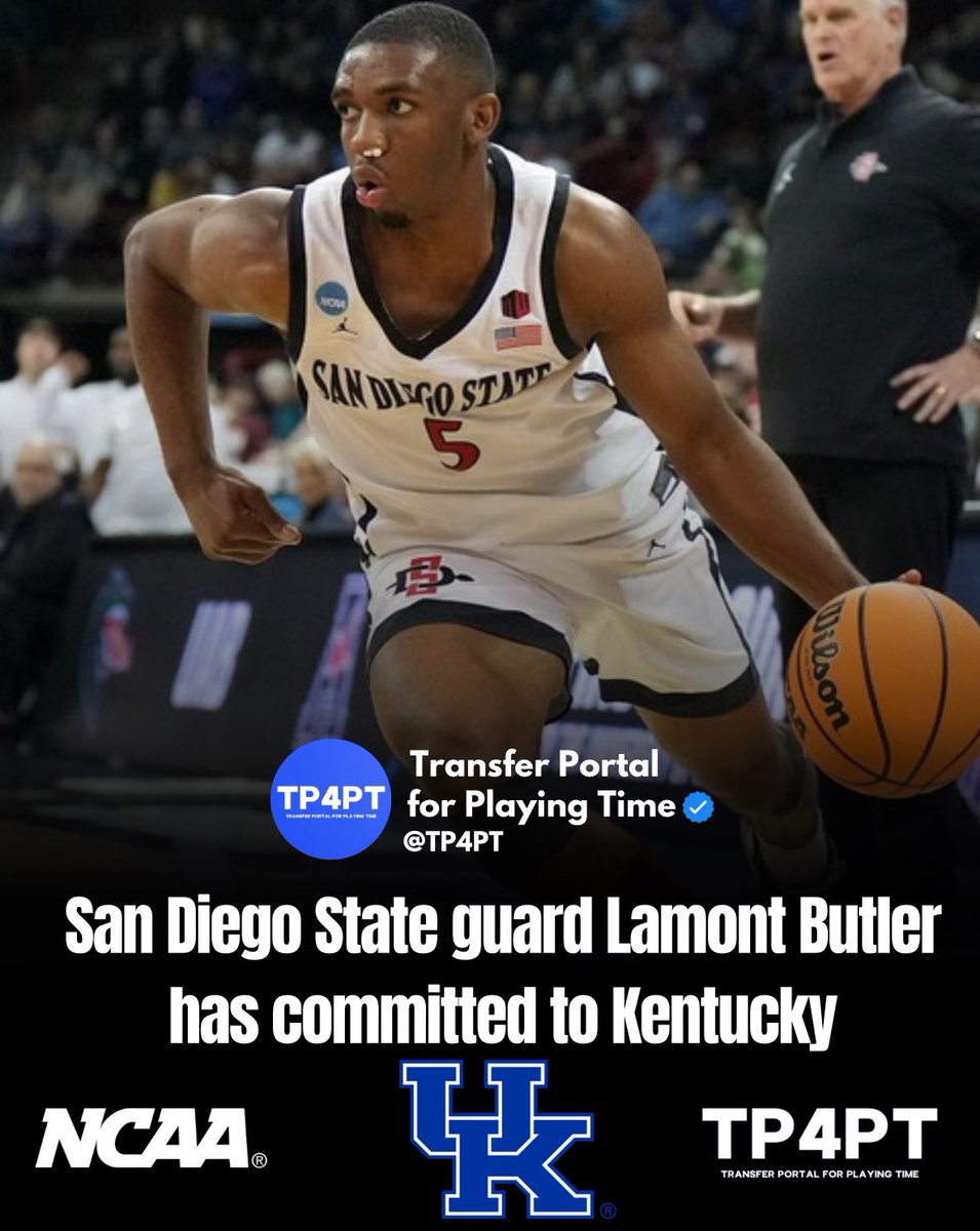 TP Commit: San Diego State guard Lamont Butler has committed to Kentucky. He averaged 9.3 points, 3.0 assists, 2.6 boards, and 1.5 steals this season and has scored 1,008 points in his Aztec career. #TP4PT #TransferPortal