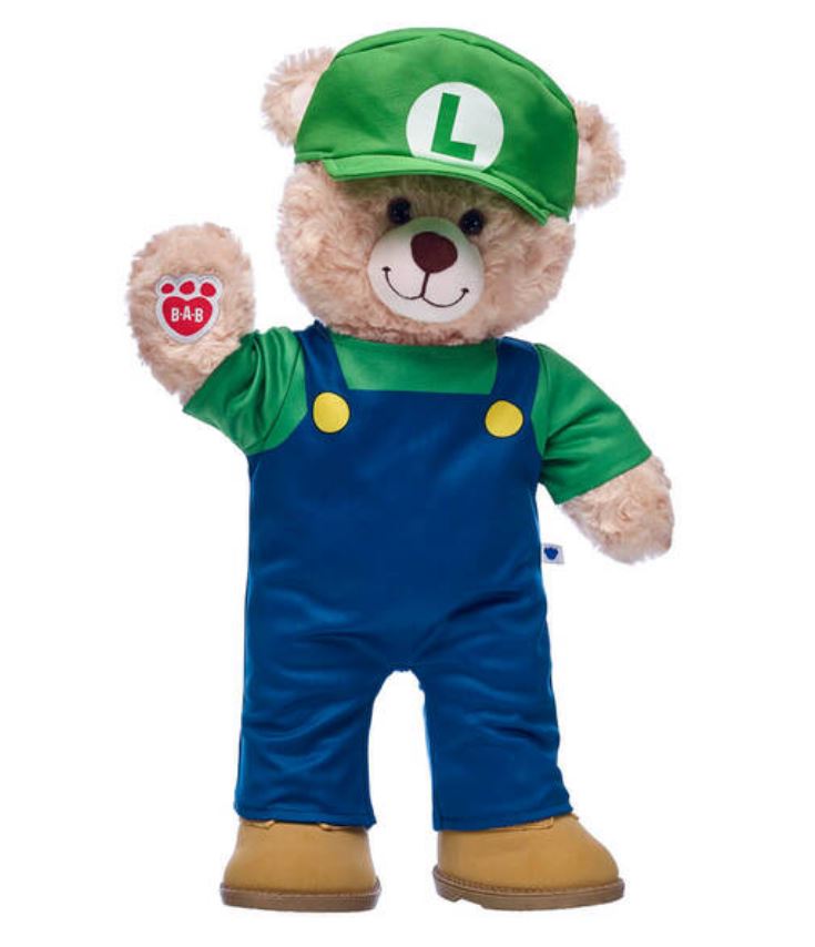 Plushies dressed as Luigi, as part of the Super Mario plush collection by Build-A-Bear. [ Official Merchandise ]