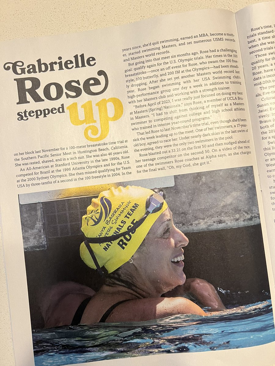 USMS Swimmer Magazine just did a really cool article featuring Gabrielle Rose and other swimmers who made Olympic Trials at 40+. While 99.9% of us would not make OT’s, it’s a great message that whether you’re elite or not, age doesn’t stop you from achieving great things.