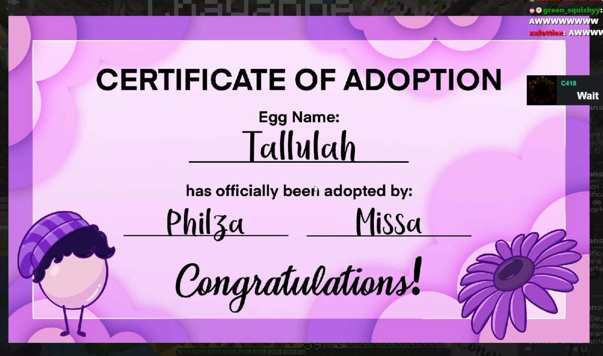 AMIGO ESTOY LLORANDO 

Tallulah es oficialmente adoptada por Philza y Missa

CHILLE 😭💕