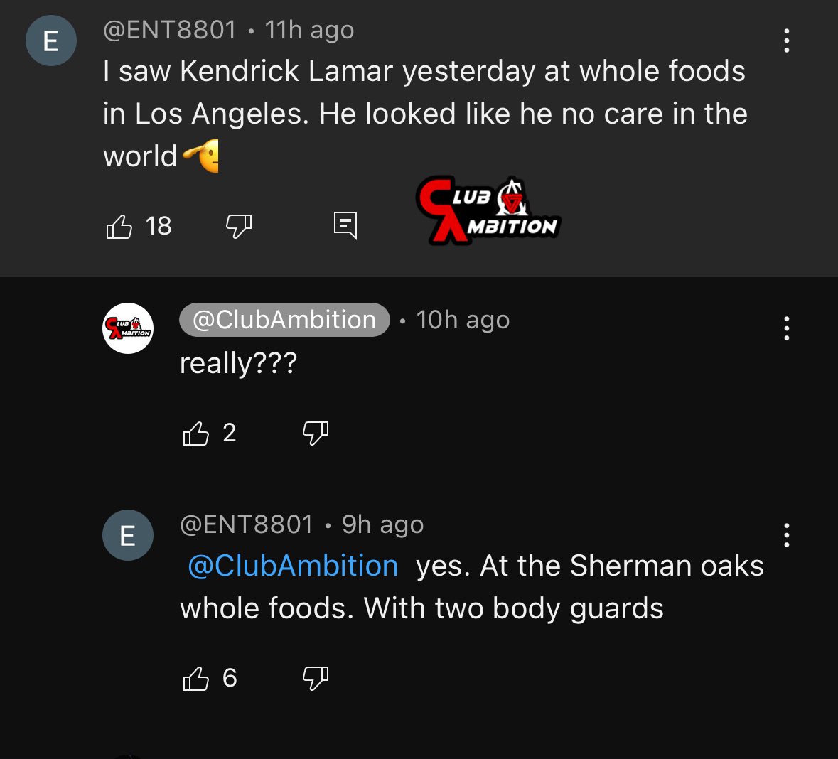 i forgot to post this, one of my subscribers said last weekend they saw Kendrick Lamar out grocery shopping at Whole Foods in LA, with bodyguards