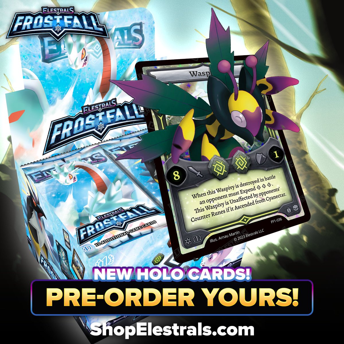 Not only is Waspivy a powerful answer to your opponent’s Counter Runes, but a detriment to their Spirit Deck if they manage it to destroy it in battle! ☠🐝 Pre-order today for your chance to pull Waspivy!: shopelestrals.com/products/frost… #Elestrals #Frostfall #TCG