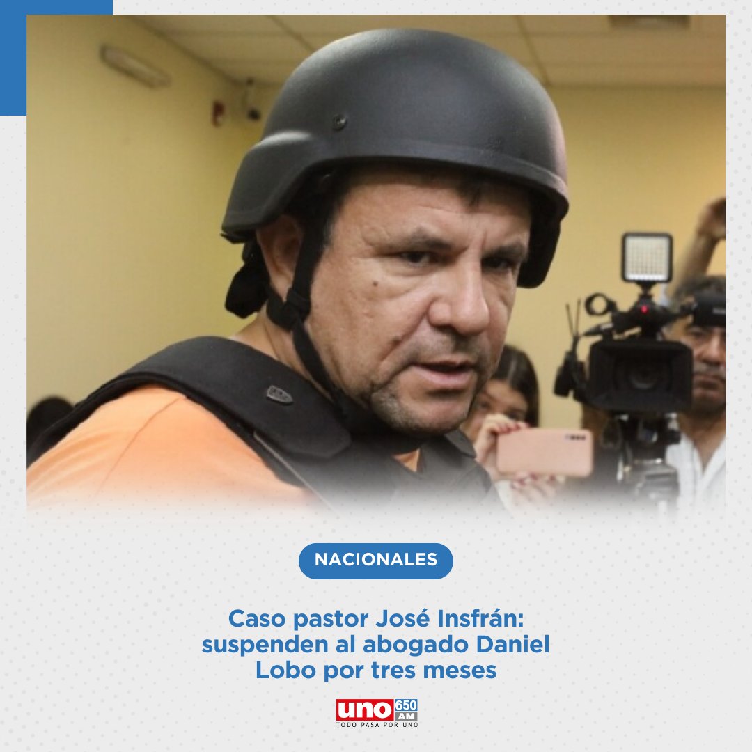 Suspendieron al abogado del pastor José Insfrán 👉Tras un sumario, el Consejo de Superintendencia, suspendió al abogado Daniel Lobo por tres meses en el ejercicio de la profesión. 👉 Además, el abogado Gabriel Rodríguez fue suspendido por 6 meses. 🔴EN VIVO:…