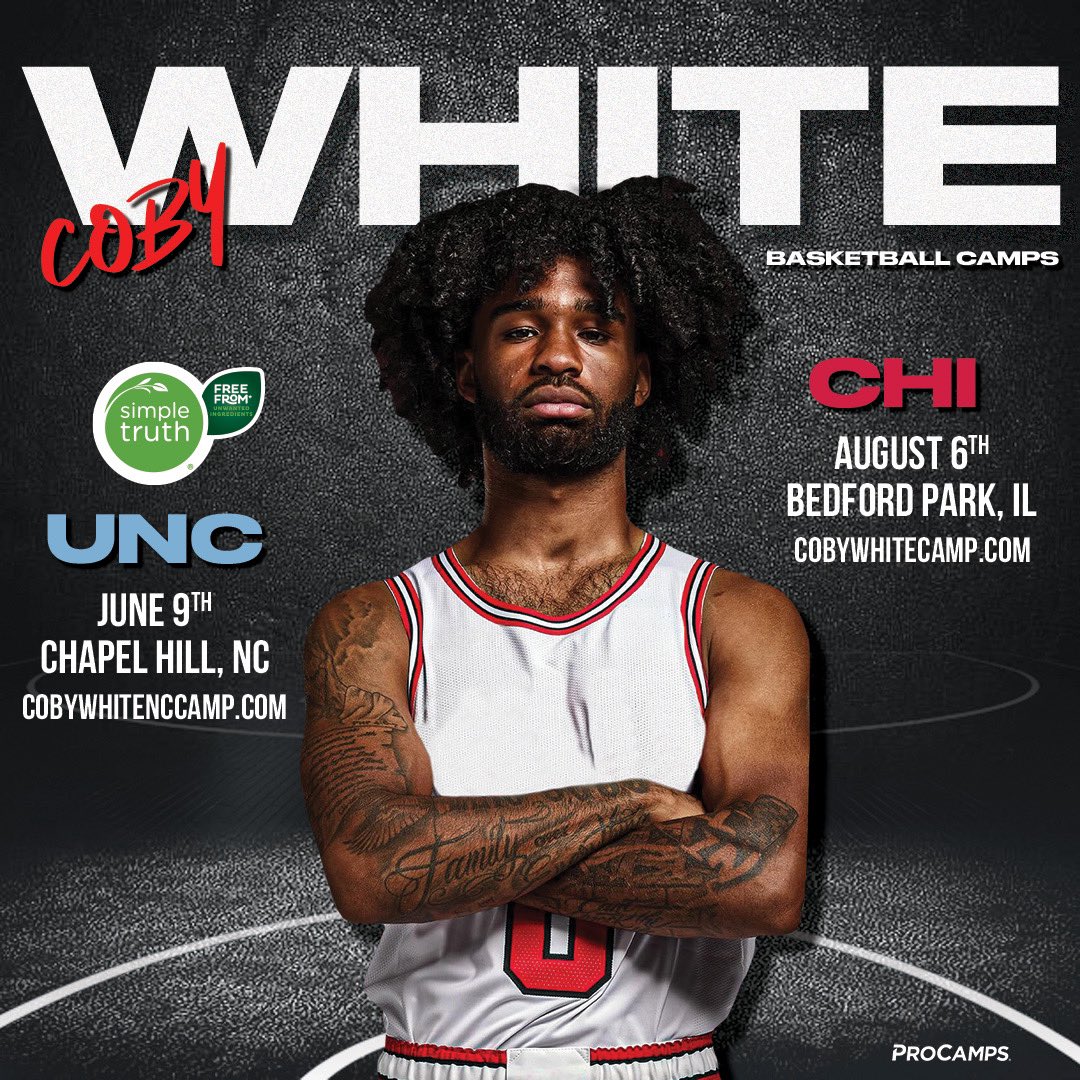 Excited to share I’m hosting two basketball camps this summer! The first camp is with @SimpleTruth4U in Chapel Hill - S/O #CarolinaFamily and the second camp we #SeeRed in the Windy City. June 9 at the Dean Dome – CobyWhiteNCCamp.com August 6 in Chi – CobyWhiteCamp.com