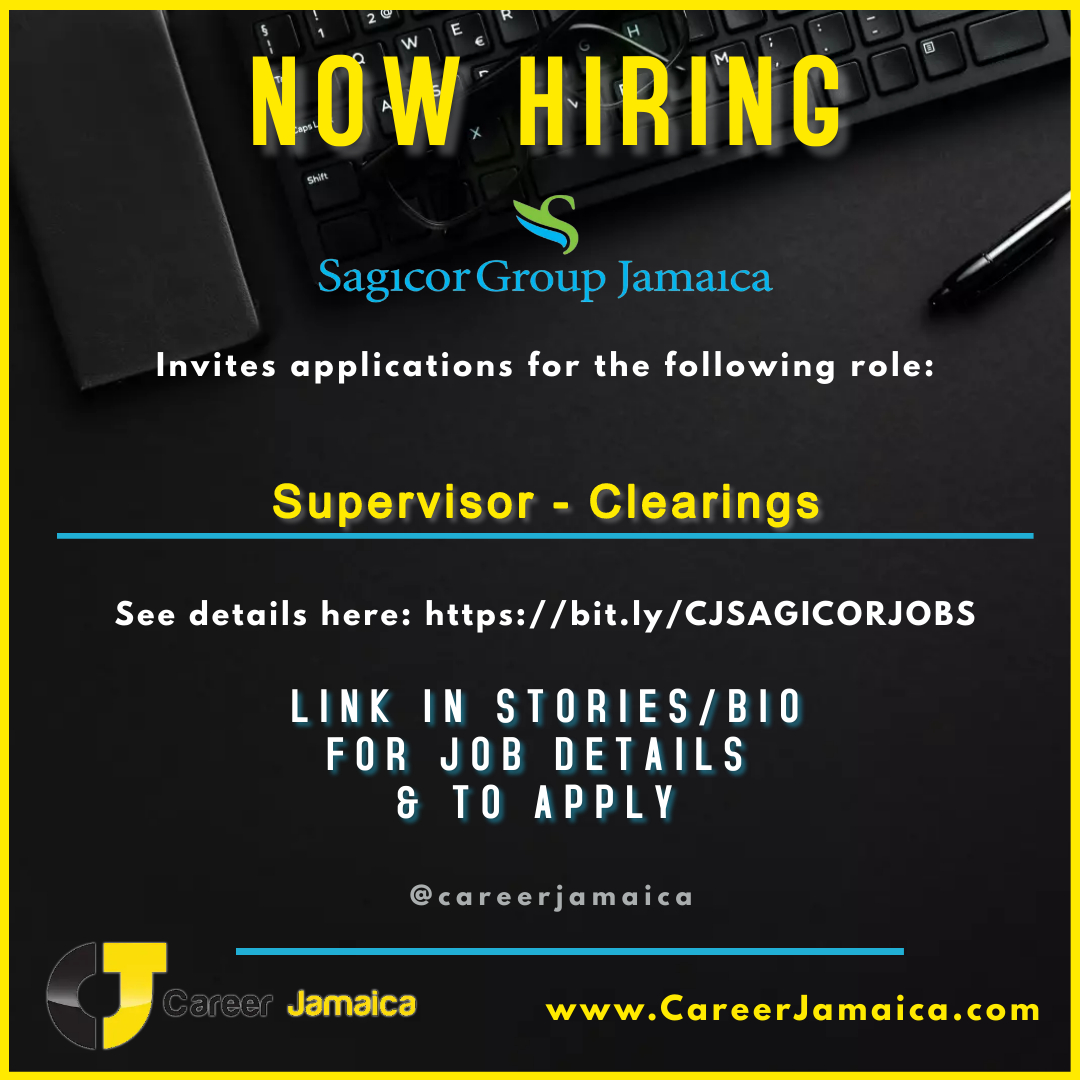 Sagicor Bank Jamaica Limited is seeking a suitable candidate to join our Centralized Business Support in the capacity of: Supervisor - Clearings
Appl online using the link ➭ bit.ly/4aV2atc