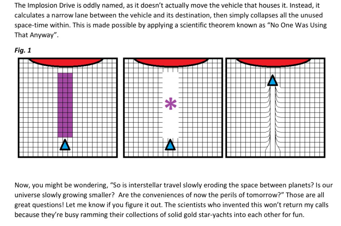 I was reminded today of the explanation I put together for FTL travel in Borderlands since BL3 would be the first time showing it. Someone had already named it “implosion drive” before I arrived, but there was no further info, so I went backwards from there.