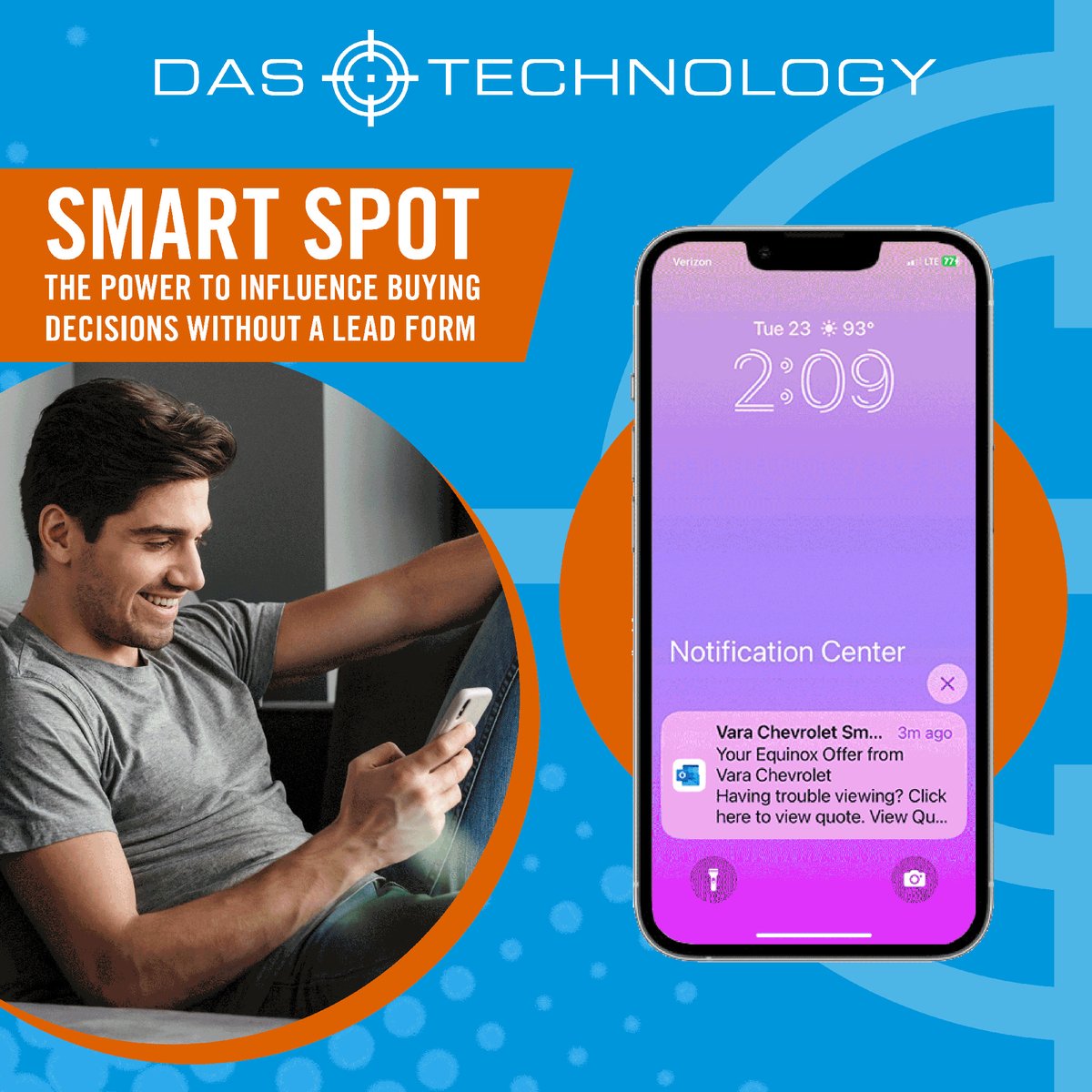 Car Biz Rule No. 1: Never let a lot "up" leave without engagement. That's now possible for browsing website shoppers with Smart Spot — a powerful upgrade for DAS Tech's AI-powered lead response technology. No lead form, no problem!
Take a demo to learn... digitalairstrike.com/get-demo/