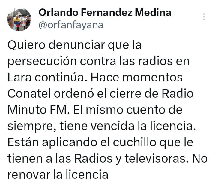 La Comisión Nacional de Telecomunicaciones (CONATEL) ha cerrado la emisora Radio Minuto 106 FM en la ciudad de Barquisimeto.