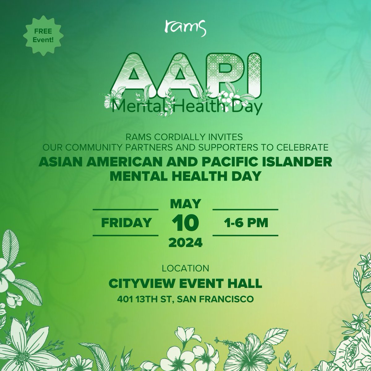 Two more weeks until RAMS 2024 AAPI Mental Health Day Celebration! 🎉Join us for engaging wellness activities - Drumming Circle, Siva4Wellness, Hula, CommuniTEA and come connect with our community partners. Food will be provided. Register today: tinyurl.com/RAMS-AAPI-2024