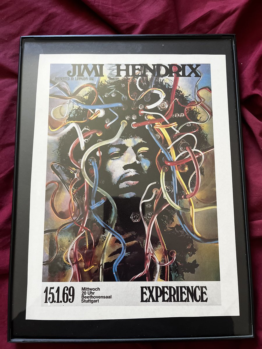 I successfully obtained an original full-size poster from 1969, which is arguably the most striking artwork in the Hendrix promotional poster realm. I had this smaller handbill of the very same show on my wall. This smaller handbill of the same poster is now going to a friend.