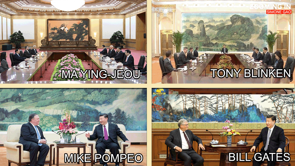 Understanding #Xijinping ’s thinking on the U.S. and Taiwan through 4 photos 1. Xi Jinping meeting with former Taiwanese President #MaYing-jeou on April 10, with both teams sitting face to face, highlighting Xi Jinping's special treatment of Ma Ying-jeou. This is because the