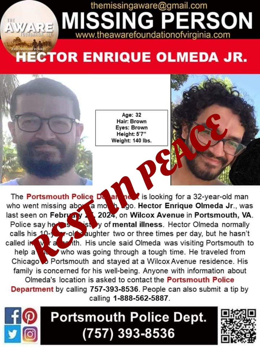 UPDATE: According to Hector's family, he has been found deceased. Our hearts are breaking for this family. NCIS is handling the investigation. #TheAWAREFoundation